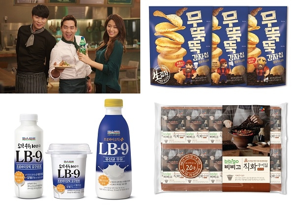 (왼쪽 위부터 시계방향) 스프라이트, 오리온, CJ제일제당, 파스퇴르.