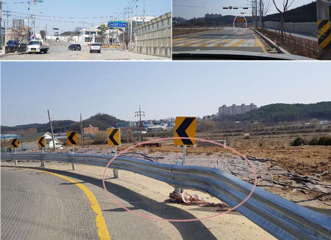 진위제2산단 로는 도로가 갑자기 90도로 꺾이는 구조로 인해 불상의 통행차량들이 달리다 휀스를 충격한 흔적이 역력하다. 특히 안개가 끼거나 시계가 불량인 경우 안전에 문제가 심각하다는 통행차량 운전자 및 주민들의 여론이다.