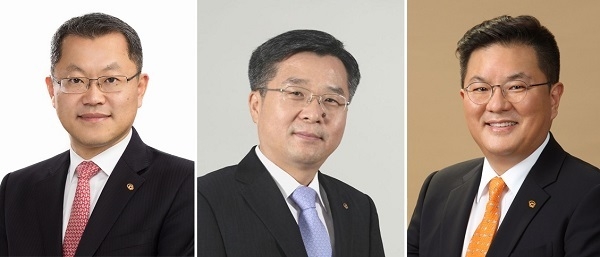(왼쪽부터) 김희철 한화큐셀 대표이사, 권혁웅 한화토탈 대표이사, 이성수 한화지상방산 대표이사. (사진=한화그룹 제공)
