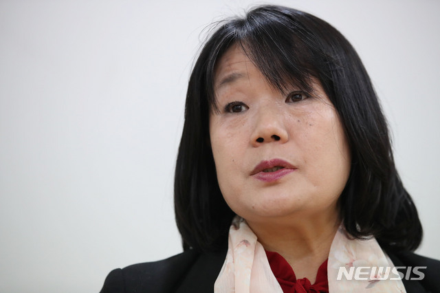 윤미향 더불어시민당 비례대표 후보가 지난 3월31일 서울 여의도 더불어시민당 당사에서 뉴시스와 인터뷰를 하고 있다.(사진=뉴시스)