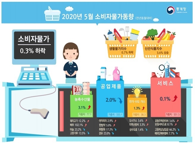 지난달 소비자물가 상승률이 8개월 만에 마이너스(-)로 돌아섰다. 다만 디플레이션 우려에 대해서는 아직 이르다는 판단이다.