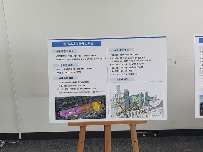 수협중앙회는 1일 노량진수산시장에서 문성혁 해양수산부 장관에게 노량진부지 복합개발사업에 대한 대면보고를 진행했다.