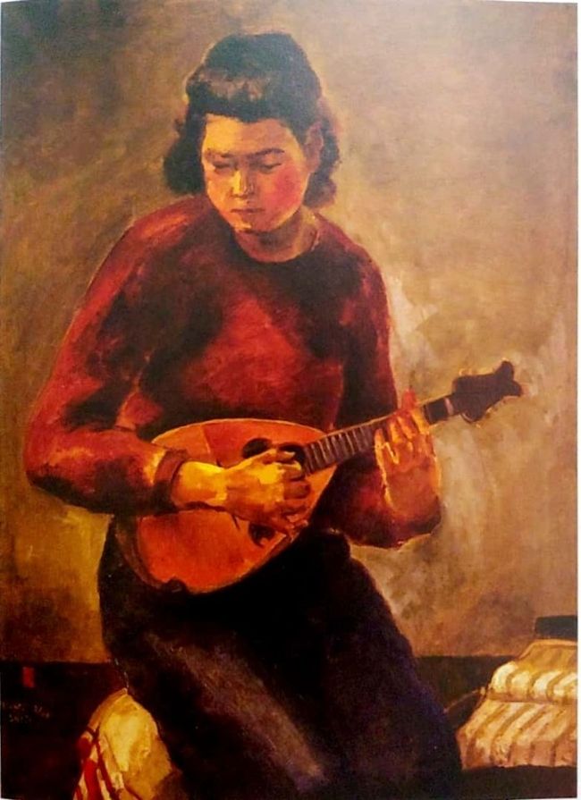 변시지화백이 일본 광풍회 공모전에서 최고상을 수상한 1948년에 완성한 회화. 만돌린을 가진 여자, 1948, 110x83cm, 캔버스에 유채. <사진=화집 '변시지' >