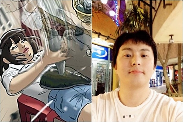 기안84 사과 소식이 13일 전해졌다. 한 청원인은 지난 12일 청와대 국민청원 게시판에 "웹툰(복학왕) 연재 중지를 요구합니다"라는 청원 글을 올려 기안84 '복학왕' 여혐 내용을 비판했다. 사진 왼쪽은 여주인공을 조개를 깨는 수달로 희화화해 여혐 논란을 일게 한 '복학왕' 문제의 장면. 오른쪽은 기안84 사진=네이버 웹툰, 기안84 소셜네트워크서비스 캡처