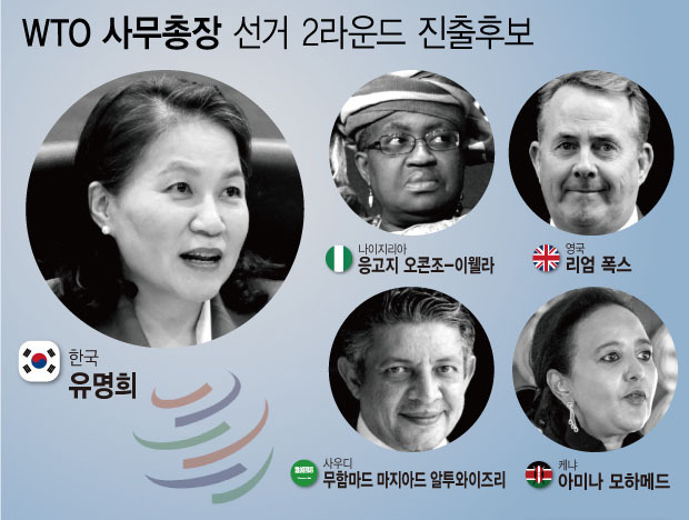 유명희 산업통상자원부 통상교섭본부장이 세계무역기구(WTO) 사무총장 선거 2라운드에 진출한다. (그래픽=뉴시스 제공)