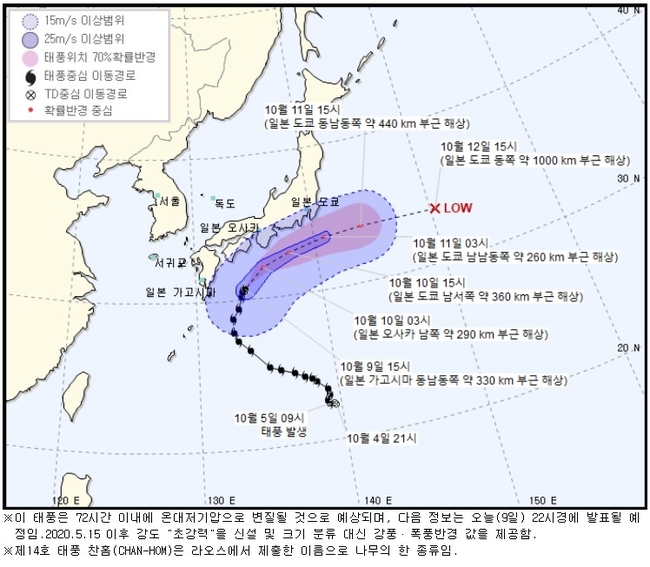 제14호 태풍 '찬홈'(CHAN-HOM)이 일본 열도 남동쪽 해상을 지나가면서 우리나라 동해안과 남해안을 중심으로 풍랑특보가 내려졌다. 