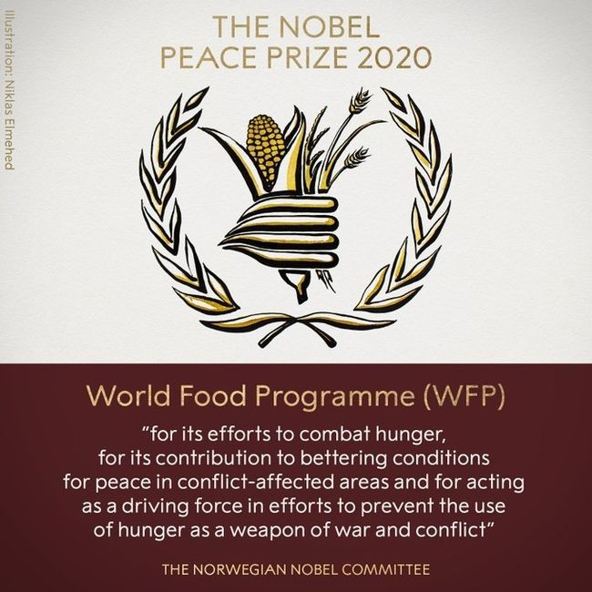 노르웨이 노벨위원회는 9일(현지시간) 세계식량기구(WFP)을 노벨 평화상 수상자로 선정했다고 발표했다. 