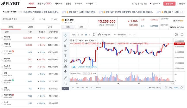 다양한 기능으로 정보 제공의 편의성을 높인 플라이빗 거래소 페이지 모습. / 사진제공=한국디지털거래소
