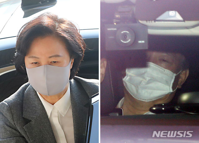 라임 사태와 관련해 충돌한 추미애(왼쪽) 법무부장관과 윤석열 검찰총장이 19일 오전 각각 경기 과천시 정부과천종합청사와 서울 서초구 대검찰청으로 출근하고 있다.(사진/뉴시스)