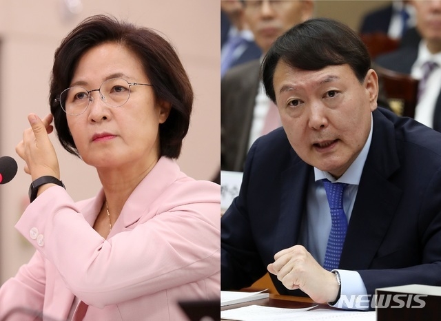 추미애 법무부장관과 윤석열 검찰총장. (사진=뉴시스 제공)