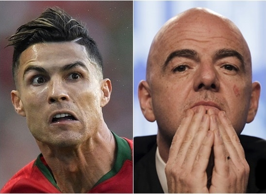 호날두 양성판정 소식에 인판티노 FIFA 회장 확진 소식까지 같은 날인 28일(한국시간) 전해졌다. 올해만 세 번째 코로나19 확진이다. 사진 왼쪽부터 양성판정 받은 크리스티아누 호날두, 지안니 인판티노 FIFA 회장. 