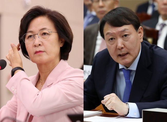 추미애 법무부 장관(좌)과 윤석열 검찰총장(우). / 사진제공=뉴시스