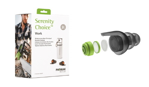 포낙의 청력보호구인 ‘포낙 세레니티 초이스™(Phonak Serenity Choice™)’의 작업(Work) 제품.