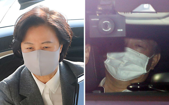 추미애(왼쪽) 법무부 장관과 윤석열 검찰총장이 지난 16일 정부과천청사 법무부, 대검찰청으로 각각 출근하고 있다. (사진=뉴시스 제공)