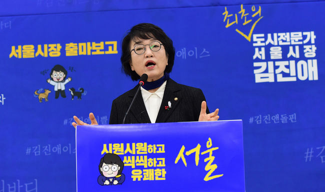 김진애 열린민주당 원내대표가 27일 서울 여의도 국회에서 서울시장 재보궐 출마보고 기자회견을 하고 있다. / 사진제공=뉴시스