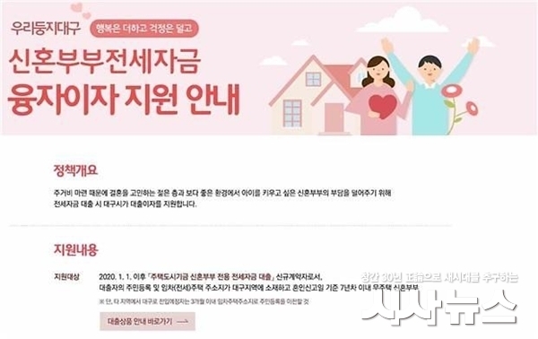 대구시 신혼부부 전세자금 융자이자 안내문
