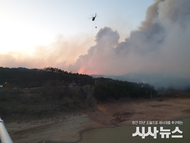 안동 산불 진화 모습 /사진=김재홍 기자