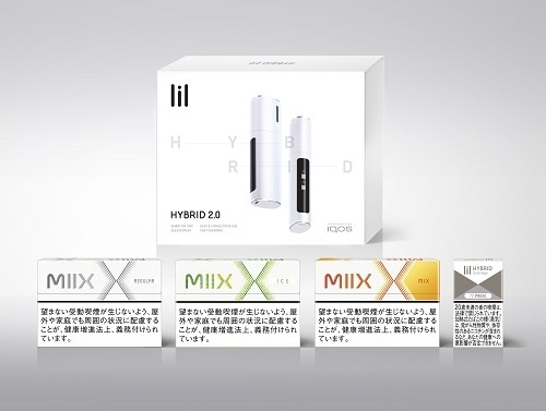 일본에 판매되는 ‘릴 하이브리드 2.0’ 디바이스 패키지 및 전용스틱 3종 ‘믹스 레귤러(MIIX REGULAR)’, ‘믹스 아이스(MIIX ICE)’, ‘믹스 믹스(MIIX MIX)’.