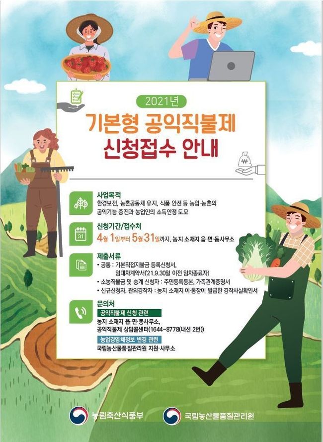 울진군 2021년 기본형 공익직불금 신청 포스터