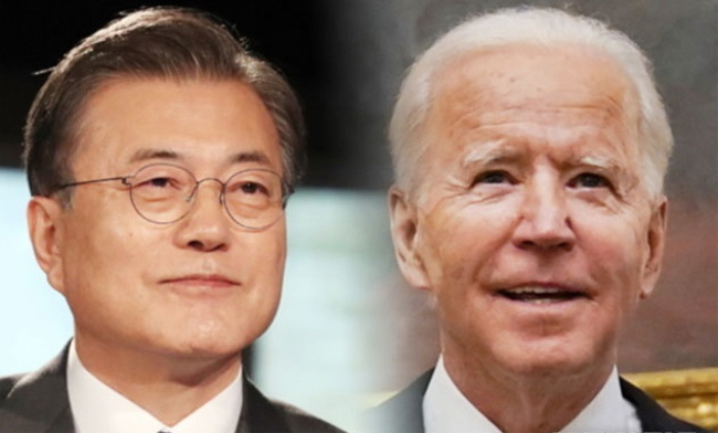문재인 대통령과 조 바이든 미국 대통령의 모습. (그래픽=뉴시스 제공)