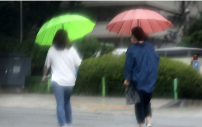  벼락과 함께 갑작스럽게 쏟아진 소나기를 피해 시민이 지난해 여름 서울 중구 남대문 인근 도로를 걸어가고 있다 (사진=뉴시스 제공)