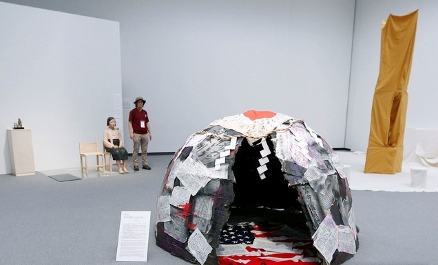 지난 2019년 8월 3일 '평화의 소녀상'을 비롯한 작품이 '아이치(愛知) 트리엔날레' 전시장에 전시된 모습.