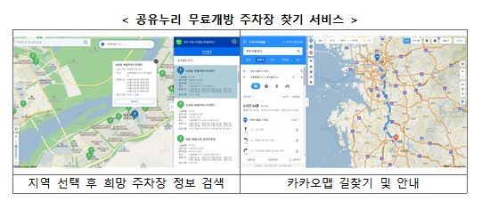 공유누리에서 제공하는 추석 연휴 무료 개방 주차장 찾기 서비스. 