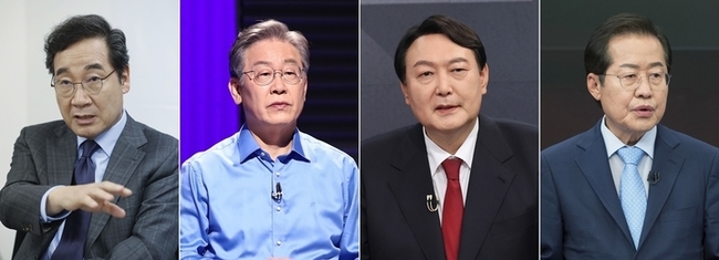 왼쪽부터 대선 주자인 이낙연 더불어민주당 전 대표와 이재명 경기도지사, 윤석열 전 검찰총장, 홍준표 전 의원. (사진=뉴시스DB)
