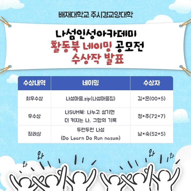 배재대 주시경교양대학이 나눔과 섬김의 정신 확산을 위해 6~10월 개최한 ‘제2회 나섬인성아카데미’가 충청권 시민의 뜨거운 관심 속에 마무리됐다.(수상작 발표이미지=배재대학교 제공)