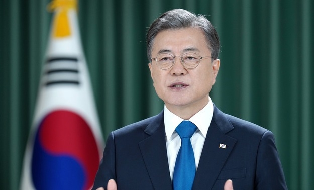 문재인 대통령이 제75차유엔 총회 기조연설을 영상으로 전하고 있다.(사진=청와대 제공) 