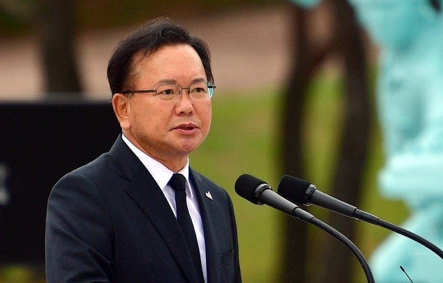 지난 5월18일 오전 광주 북구 운정동 국립5·18민주묘지에서 '우리들의 오월'을 주제로 41주기 기념식이 열린 가운데 김부겸 국무총리가 기념사를 하고 있다.