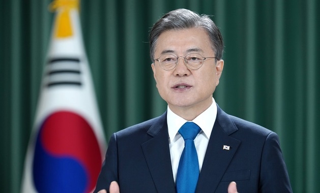 문재인 대통령의 과거 영상 축사 모습. (사진=뉴시스 제공)