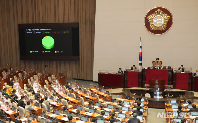 저출산·고령사회기본법 일부개정법률안이 2일 오후 서울 여의도 국회에서 열린 국회 본회의에서 통과되고 있다. 내년부터 출생하는 아동은 출생 초기 필요 물품과 서비스 구매를 위한 200만원의 바우처(이용권)를 지급받게 된다. (사진=뉴시스 제공)