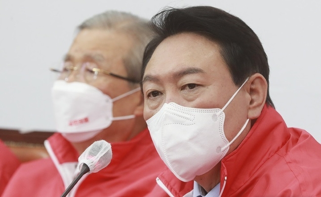  윤석열 국민의힘 대선 후보가 7일 서울 여의도 국회에서 열린 중앙선거대책위원회 제1차 회의에서 발언하고 있다. (사진=뉴시스 제공)