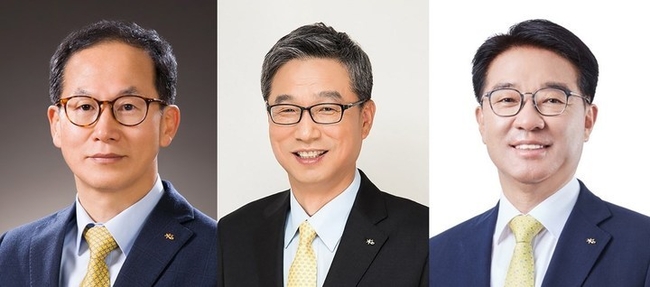 (사진 왼쪽부터) 양종희 KB금융지주 부회장, 부회장으로 승진 이동하는 허인 국민은행장·이동철 국민카드 대표. (사진=KB금융그룹 제공)