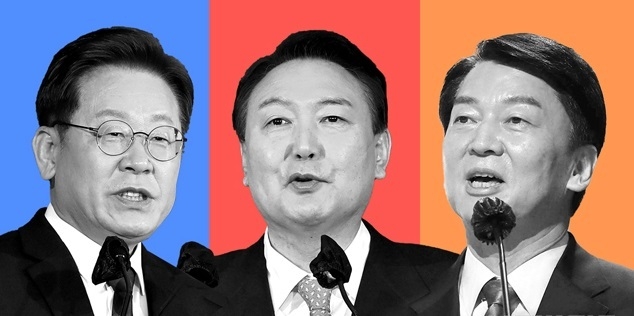 이재명 더불어민주당 대선 후보(왼쪽),윤석열 국민의힘 대선 후보,안철수 국민의당 대선 후보(사진=뉴시스 제공)