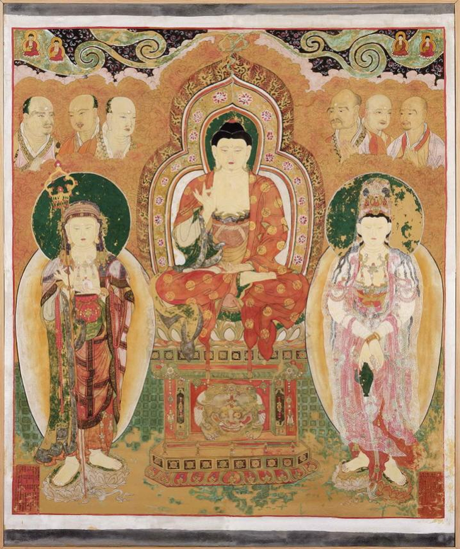 3학년 단체작, 무위사 극락전후불벽화, 119X142.8cm,토벽채색, 2021