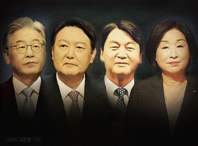 이재명 더불어민주당, 윤석열 국민의힘, 안철수 국민의당, 심상정 정의당 대선후보가 3일 첫 TV토론에서 정책과 비전을 놓고 맞붙는다. (뉴시스 그래픽)