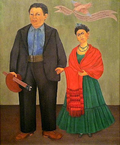 프리다 칼로, 프리다와 디에고 리베라, 1931- 프리다가 디에고와 결혼을 축복하는 의미로 결혼 후 그린 그림이다.