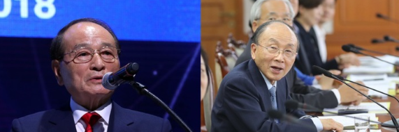 오명 전 과학기술부총리(왼쪽)과 김우식 전 과학기술부총리.(사진=뉴시스 제공)