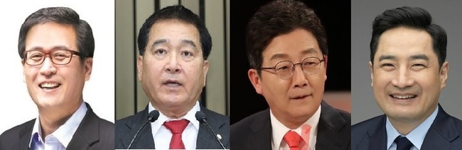 6·1지방선거 경기도지사 선거에 출마를 선언한 국힘의힘 소속 함진규, 심재철, 유승민 전 의원과 강용석 변호사(왼쪽부터)./(사진=뉴시스 제공)