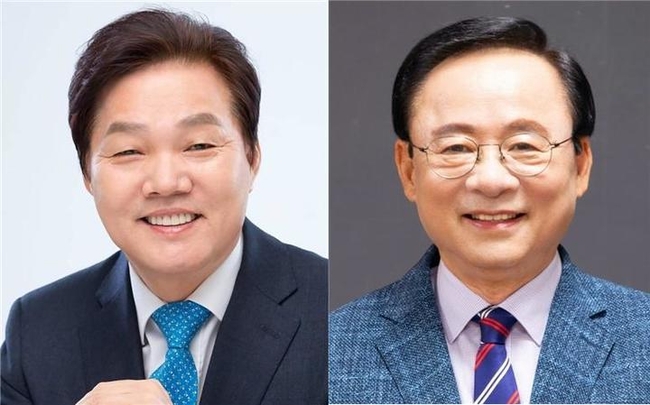 국민의힘 경남도지사 후보 공천 신청을 한 박완수 국회의원과 이주영 전 해양수산부 장관.(사진=뉴시스 제공)