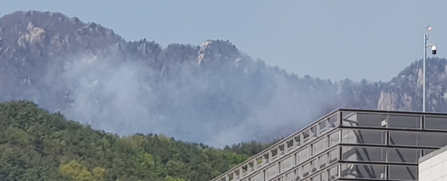 20일 오후 1시54분 대구 동구 도학동의 팔공산 동화사 인근에서 원인을 알 수 없는 불이 났다.(사진=뉴시스 제공)