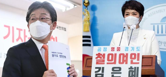 국민의힘 경기도지사 경선 후보로 확정된 유승민 전 의원(왼쪽)과 김은혜 의원.(사진=뉴시스 제공)