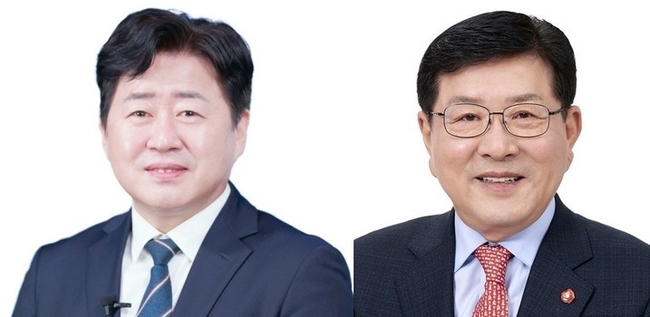 더불어민주당 오영훈 제주지사 후보(왼쪽)와 국민의힘 허향진 제주지사 후보. (사진 = 각 후보 선거사무소 제공)