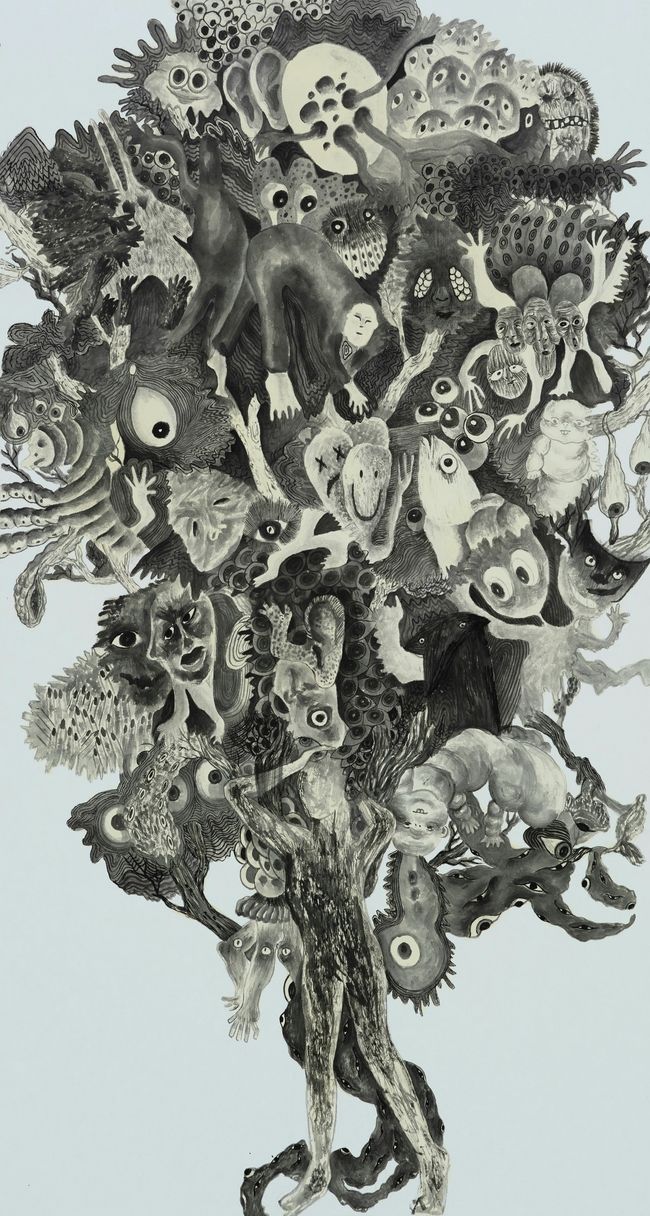 우수상) 홍예진, 악몽, 순지에 먹, 채색, 130.3×70cm, 2020
