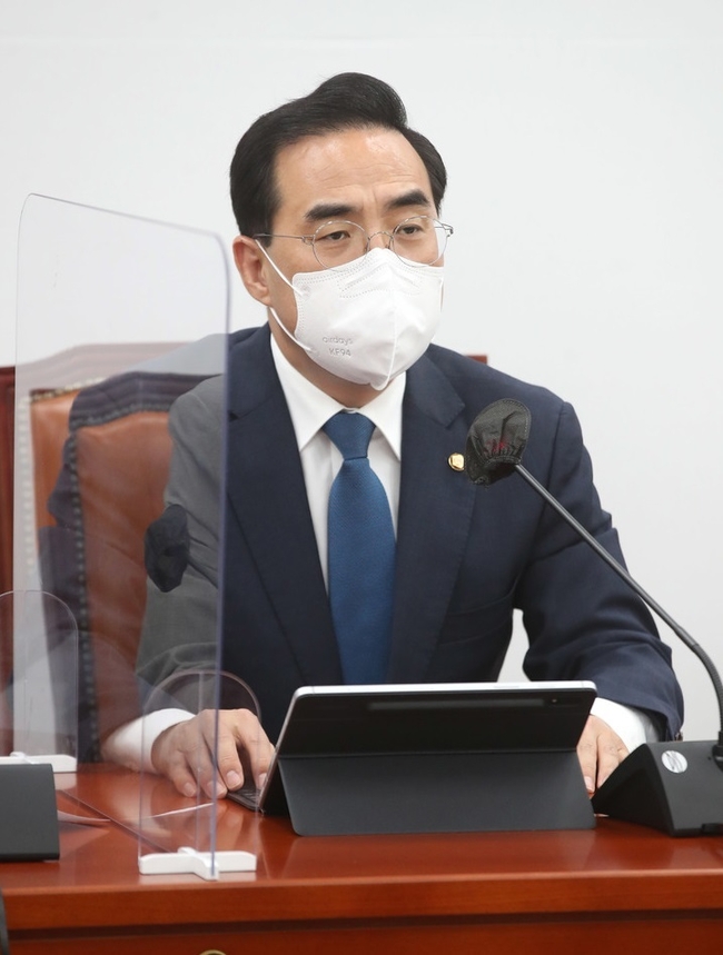 박홍근 더불어민주당 원내대표가 지난 19일 서울 여의도 국회에서 열린 당 정책조정회의에서 발언하고 있다. (사진=뉴시스 제공)