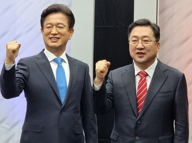 왼쪽부터 허태정 더불어민주당, 이장우 국민의힘 대전시장 후보.(사진=뉴시스 제공)