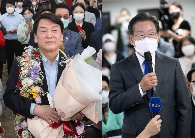 지난 1일 국회의원 보궐선거에 당선된 경기 성남 분당갑 안철수 국민의힘 의원(왼쪽), 인천 계양을 이재명 의원.