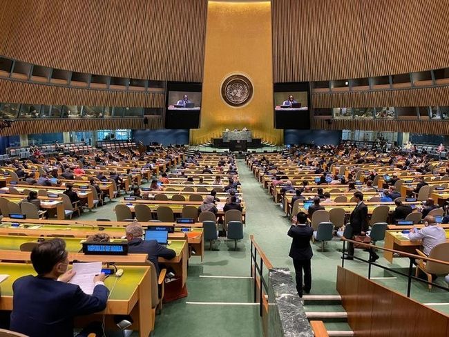 한국이 10일(현지시간) 뉴욕에서 열린 유엔총회에서 유엔 경제사회이사회(ECOSOC) 선거에서 이사국으로 당선됐다. (사진 = 외교부 제공)